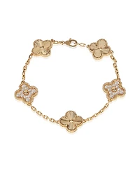 Pre-Owned Van Cleef and Arpels Yellow Gold Diamond Vintage Alhambra Bracelet