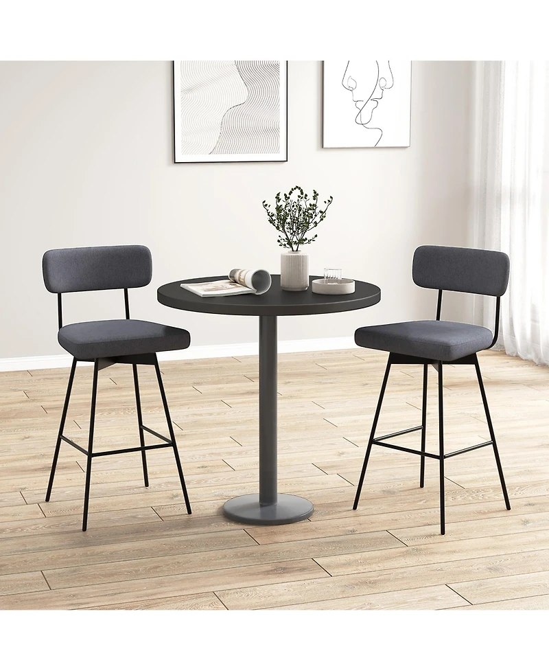 Gymax Set of 2 Bar Stools Modern Upholstered 360 Degree Swivel Bar Chairs 29 Inch Bar Height Barstools