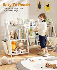 Sugift 2-in-1 Kids Bookshelf and Toy Storage Organizer with Fabric Bins