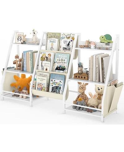 Sugift 2-in-1 Kids Bookshelf and Toy Storage Organizer with Fabric Bins