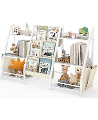 Sugift 2-in-1 Kids Bookshelf and Toy Storage Organizer with Fabric Bins
