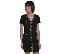 Karl Lagerfeld Paris Women's V-Neck Tweed Sheath Dress