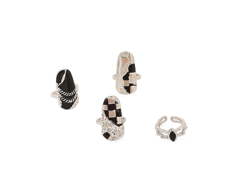 Sohi Women's The Corroded-Checks Nail Rings
