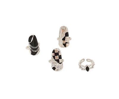 Sohi Women's The Corroded-Checks Nail Rings