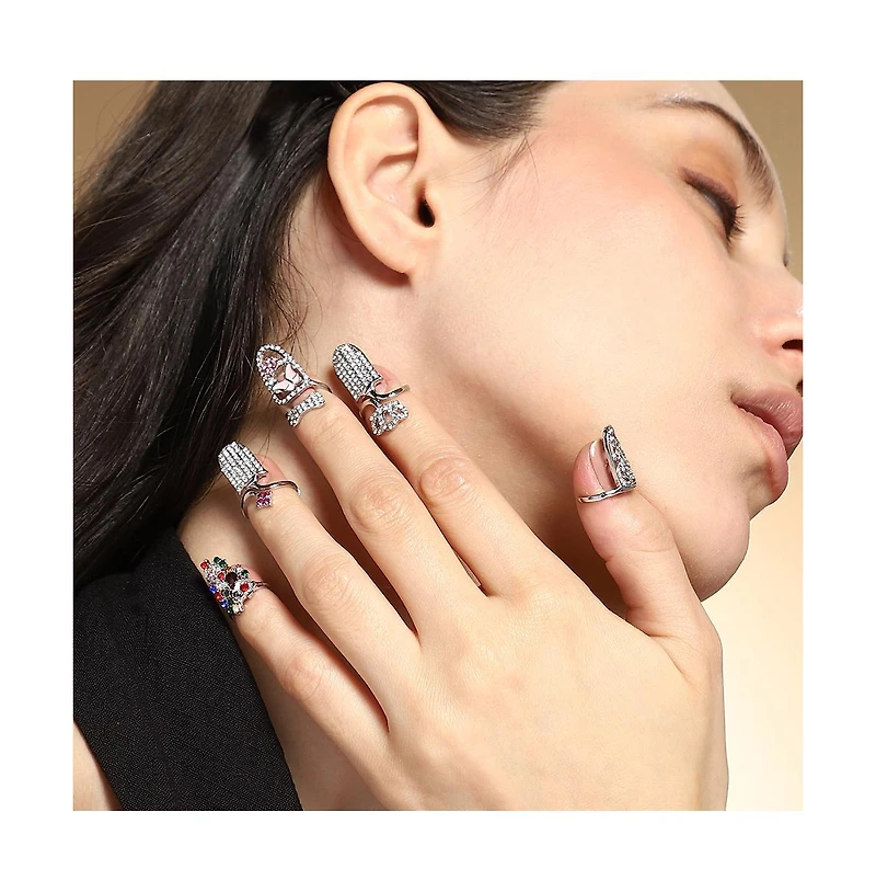 Sohi Women's The Regal-Papillon Nail Rings - Metallic Silver Set Of 5