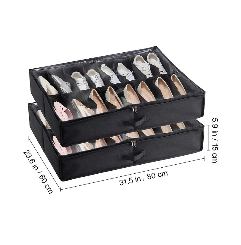 Sugift Under Bed Shoe Storage Organizer Set of 2 with 32 Compartments and Clear Window