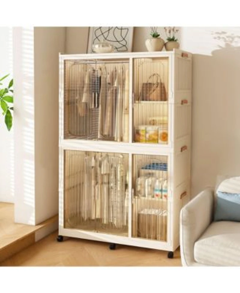 Clihome Portable Wardrobe Closet Organizerclothes Dresser6 Cubes Magnetic Doorswith Hanging Rodshangers