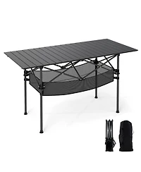 Sugift Patio Folding Camping Table with Roll-up Tabletop and Mesh Basket