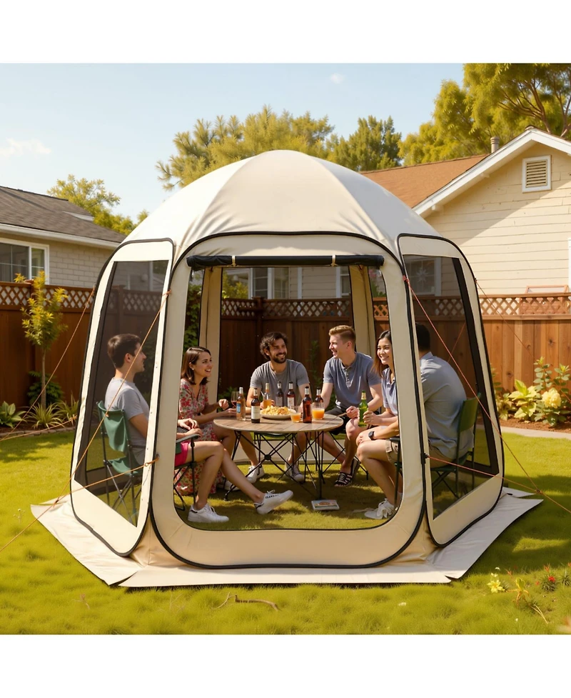 ECHTPeak Pop up Screen House Tent, with Carry Bag, Portable Screened in Canopy, Netting Sides, Ground Stakes, for Garden, Patio, Backyard, 4-8 Person