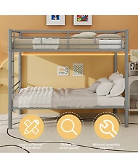 Rainsken Metal Bunk Bed Twin Over Twin, Structure Bedframe, with Ladder and Full-Length Guardrail, Noise Free, No Spring Box Required