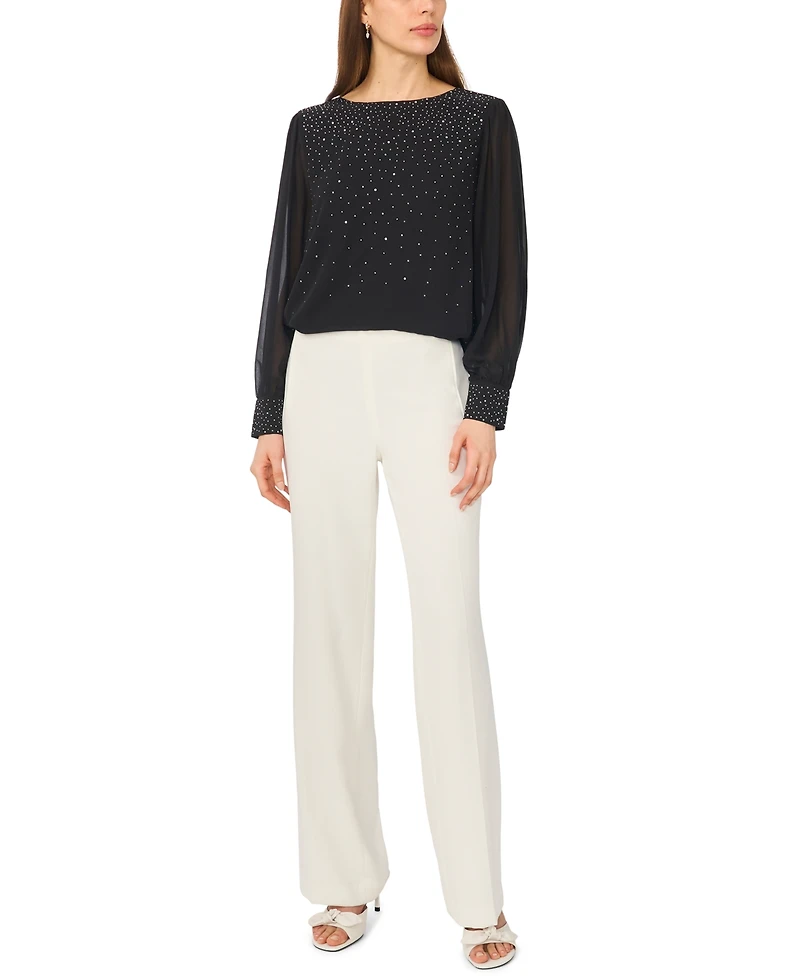 Msk Women's Rhinestone Embellished Crewneck Top