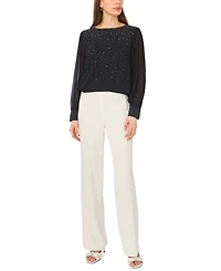 Msk Women's Rhinestone Embellished Crewneck Top