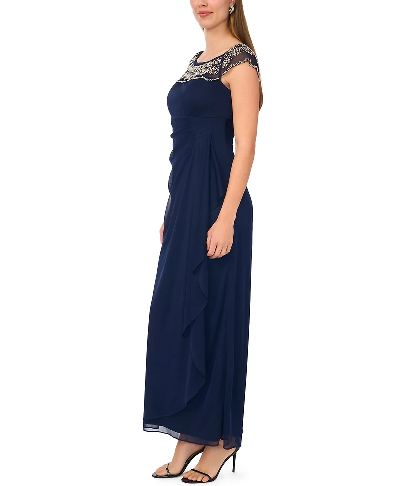 Msk Women's Crewneck Evening Mesh Gown