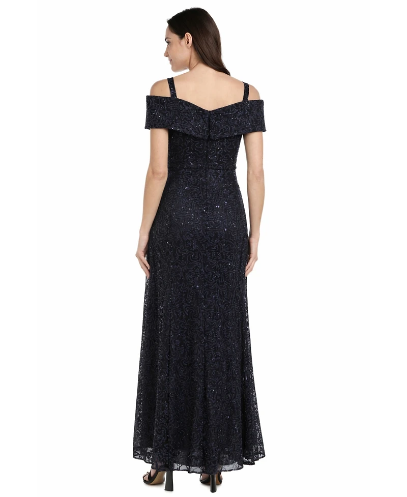 R & M Richards Petite Sequined Lace Gown