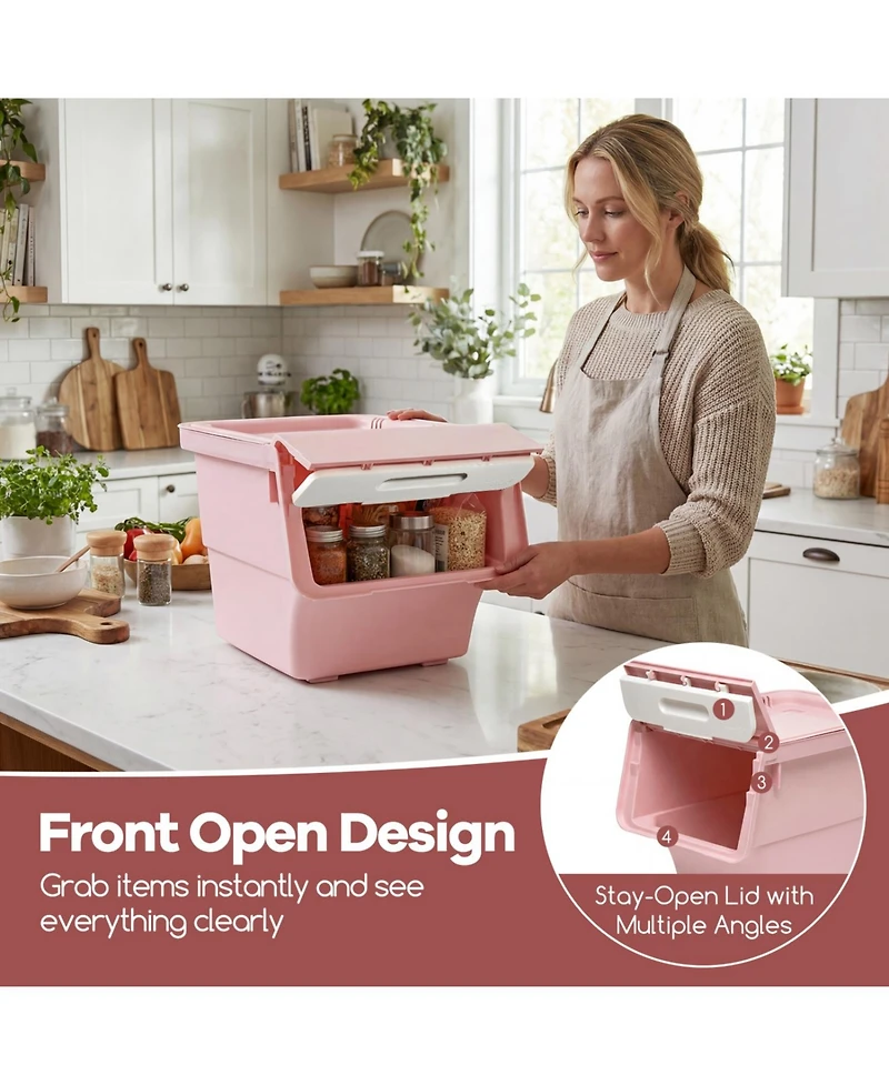 Sugift 3-Piece Stackable Plastic Storage Bins with Stay-Open Lids and Wheels