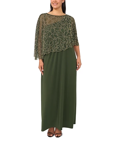 Msk Plus Beaded Cape Gown