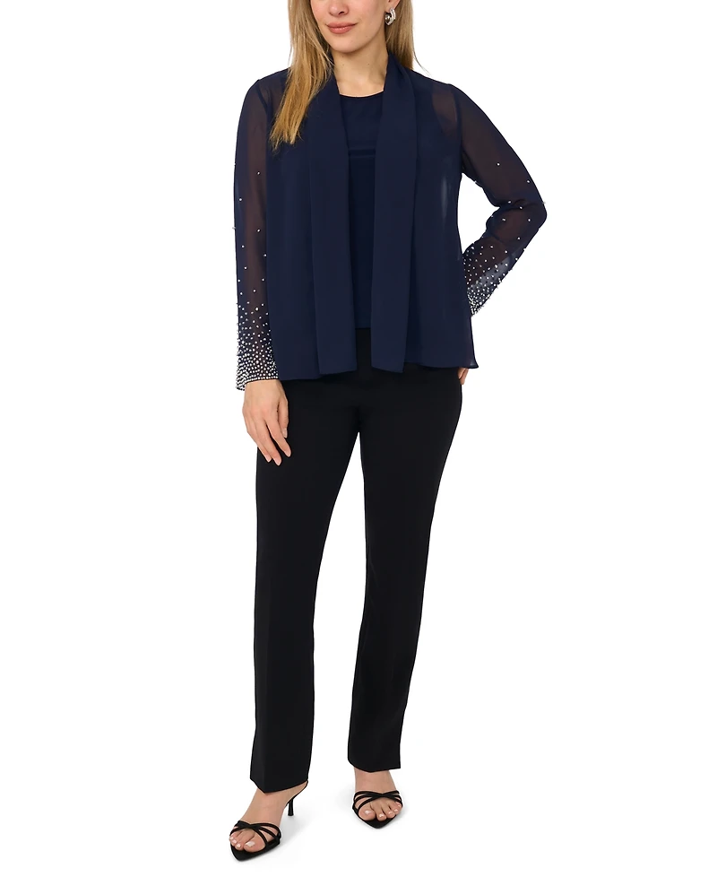 Msk Petite Long-Sleeve Round Neck Top