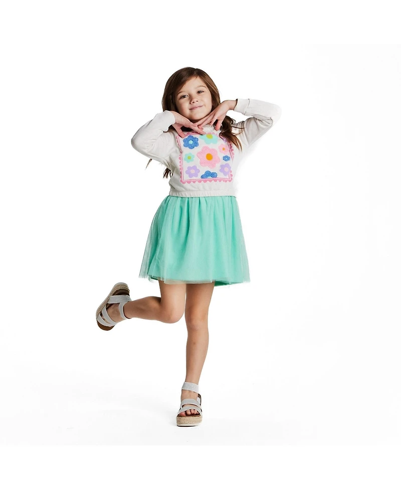 Andy & Evan Toddler Girls Chenille Floral Sweatshirt and Tulle Tank Dress Set