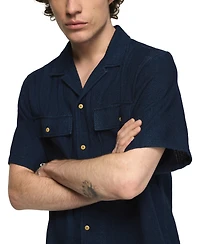 Lucky Brand Men's Textured Indigo Short-Sleeve Shirt