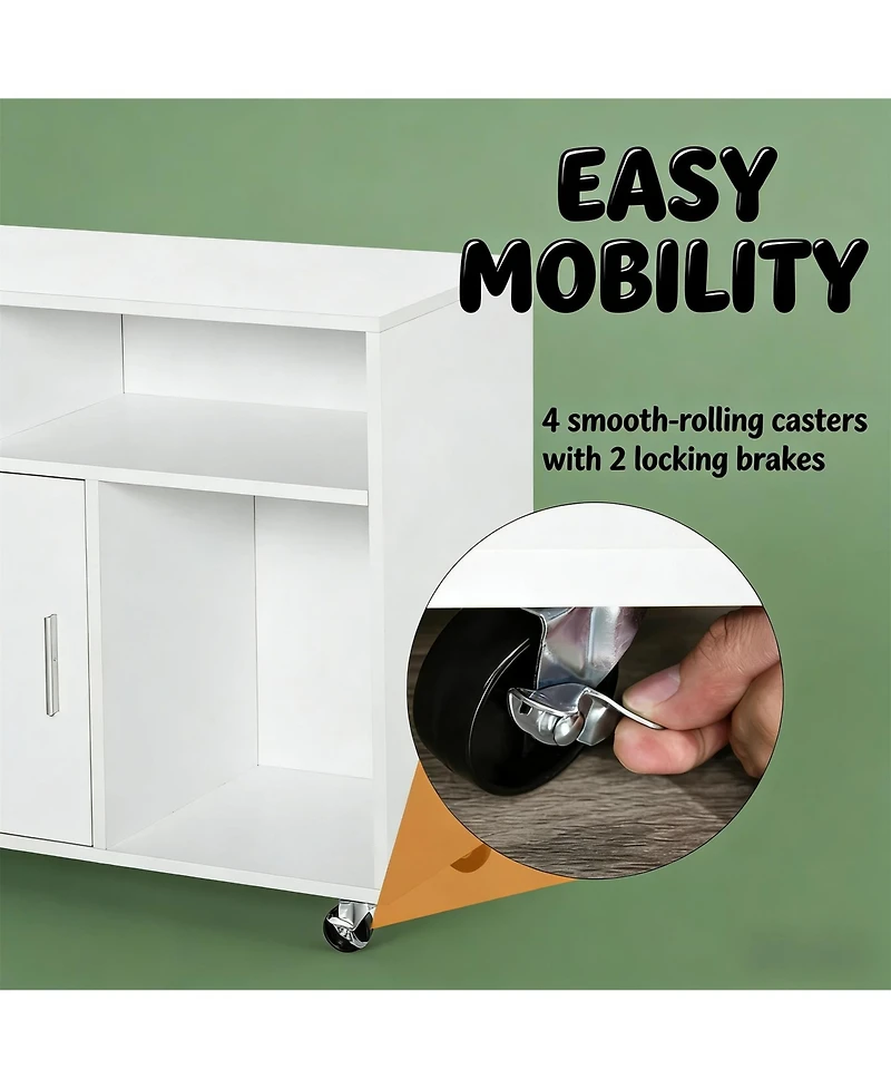 Clihome Printer Stand Unit with Locking Storage Cabinet, Rolling Office Storage Organizer