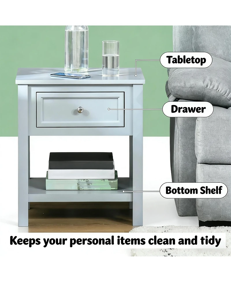 Clihome Modern Sofa Side Table with Storage Drawer and Shelf, Classic Accent Coffee Table for Living Room