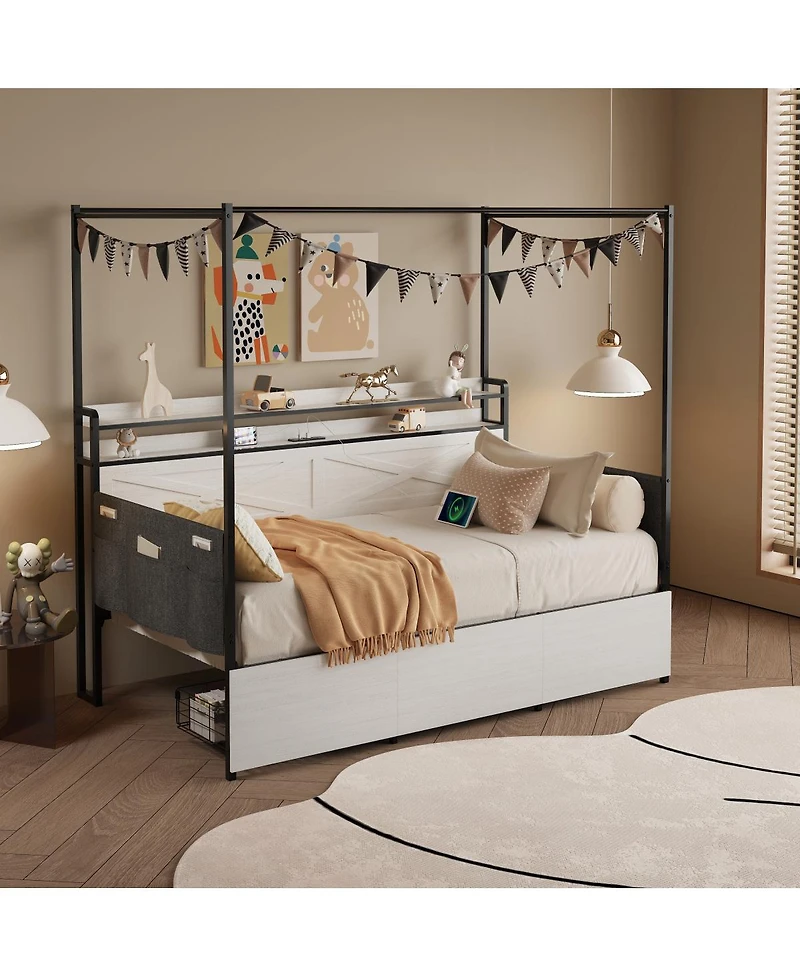 Streamdale Furniture Modern Bed with Storage, Led, and Charging Station