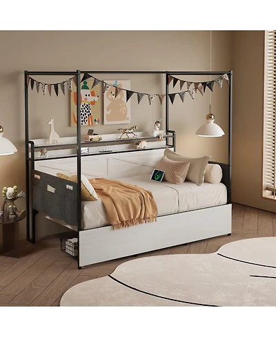 Streamdale Furniture Modern Bed with Storage, Led, and Charging Station