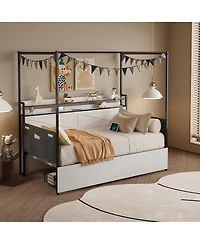 Streamdale Furniture Modern Bed with Storage, Led, and Charging Station