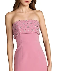 Mac Duggal Women's Strapless Crepe Midi Dress with Rhinestone Embellished Bodice