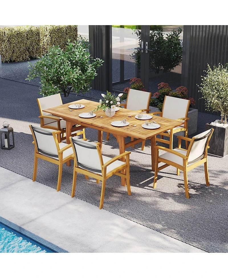 Costway 9Pieces Acacia Wood Outdoor Dining Set with 1.97" Umbrella Hole for Backyard, Garden