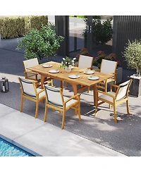 Costway 9Pieces Acacia Wood Outdoor Dining Set with 1.97" Umbrella Hole for Backyard, Garden