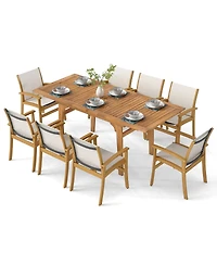 Costway 9Pieces Acacia Wood Outdoor Dining Set with 1.97" Umbrella Hole for Backyard, Garden