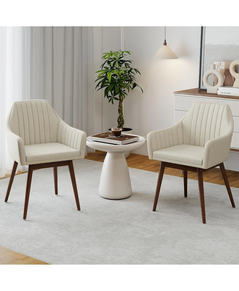 Gymax Set of 4 Dining Chairs Upholstered Kitchen Table Chairs Solid Wood Legs