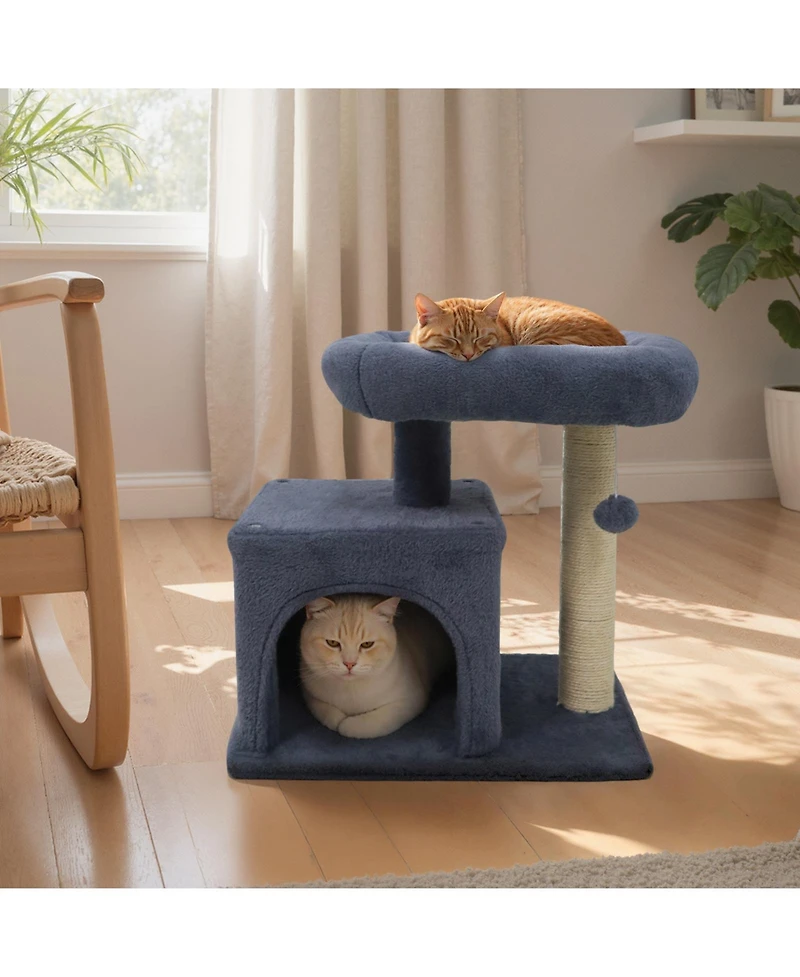 Gymax 19.5'' Small Cat Tree With Large Padded Plush Perch Condo Sisal Scratching Posts