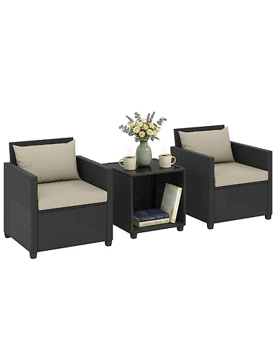 Outsunny 3 Piece Patio Bistro Set, Wicker Furniture Set with Cushions