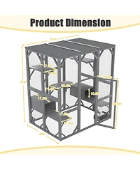 Zeus & Ruta Outdoor Cat Enclosure with 71 Inch Large Size 3 Tier Design 6 Platforms Waterproof Roof
