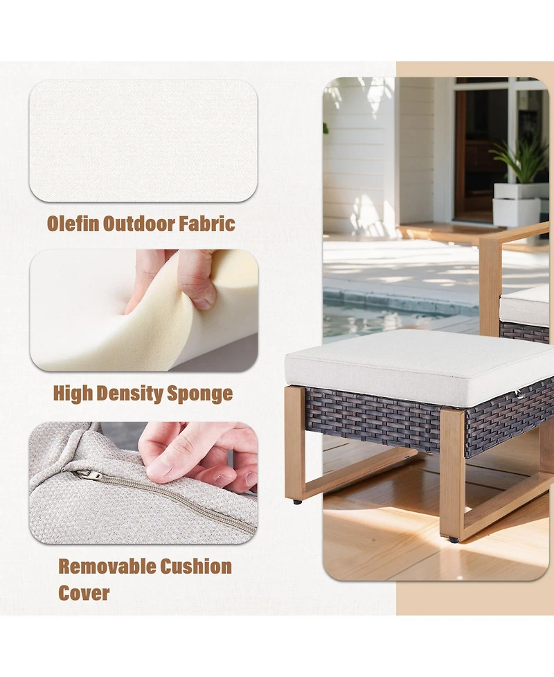 Pocassy Pieces Patio Furniture Set with Fire Pit Table, Conversation Wicker Chair Sofa Ottoman Rectangular Table