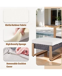 Pocassy Pieces Patio Furniture Set with Fire Pit Table, Conversation Wicker Chair Sofa Ottoman Rectangular Table