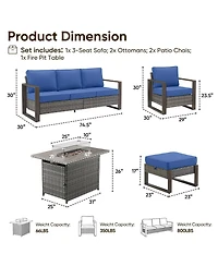 Pocassy Pieces Patio Furniture Set with Fire Pit Table, Conversation Wicker Chair Sofa Ottoman Rectangular Table