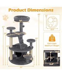 Gymax Cat Tree for Adult Cats Multi-level Kitty Tower With Condo Padded Perch Scratching Posts Plush Dangling Ball Jumping Platforms