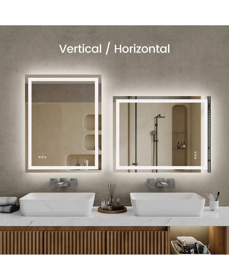 Rainsken 20"28" Led Bathroom Mirror, Anti-fog Vanity Mirror with Front-Lit and Back-Lit, Stepless Dimmable, Shatter-Proof Make Up Mirror