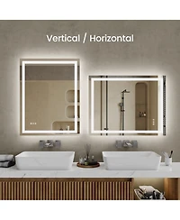 Rainsken 20"28" Led Bathroom Mirror, Anti-fog Vanity Mirror with Front-Lit and Back-Lit, Stepless Dimmable, Shatter-Proof Make Up Mirror