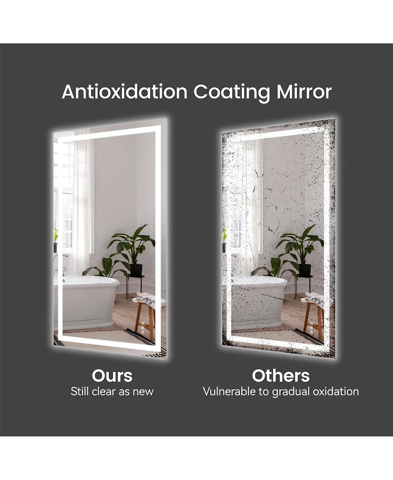 Rainsken 20"28" Led Bathroom Mirror, Anti-fog Vanity Mirror with Front-Lit and Back-Lit, Stepless Dimmable, Shatter-Proof Make Up Mirror