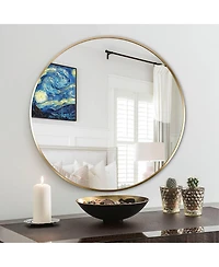 Rainsken Round Bathroom Mirror, 24 Inch Wall Mounted Shatterproof Hd Glass Mirror with Metal Frame for Bathroom