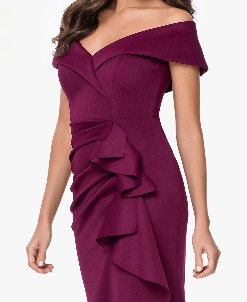 Xscape Petite Off-The-Shoulder Ruffle Gown