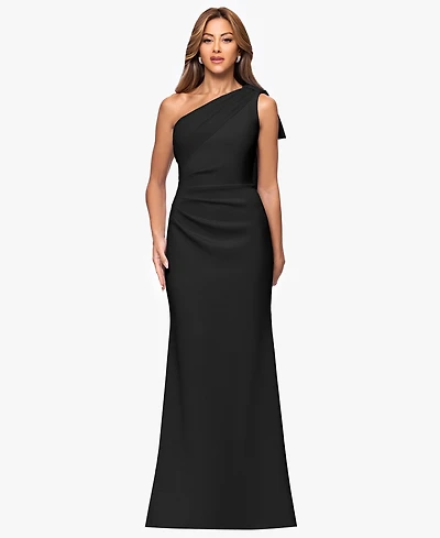 Xscape Petite One-Shoulder Scuba Sheath Gown