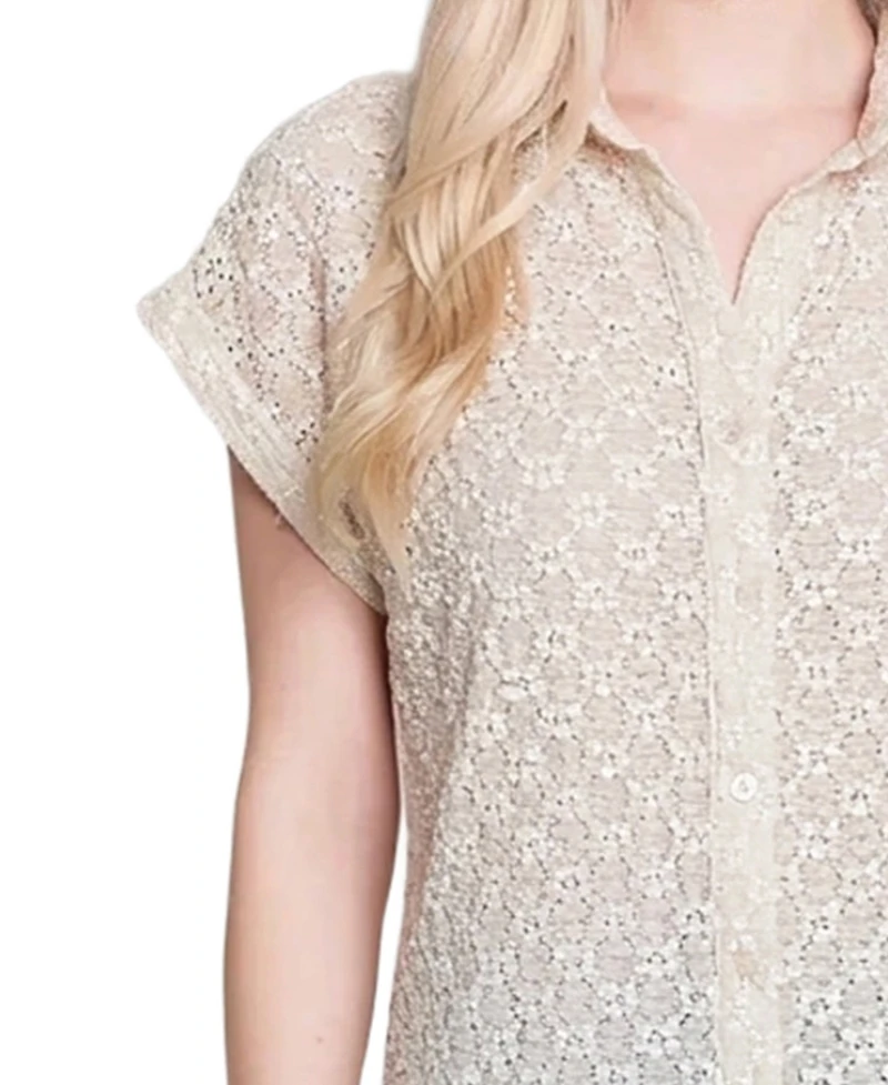 Ny Collection Women's Short-Sleeve Lace Top