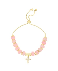 Unwritten Cubic Zirconia and Rose Quartz Beaded Bolo with Cross Charm Bracelet