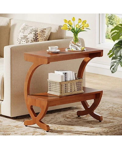 Tribesigns Wood End Table, 2-Tier Modern Side Table with Storage Shelves and Curved Crossed Legs for Living Room, Bedroom