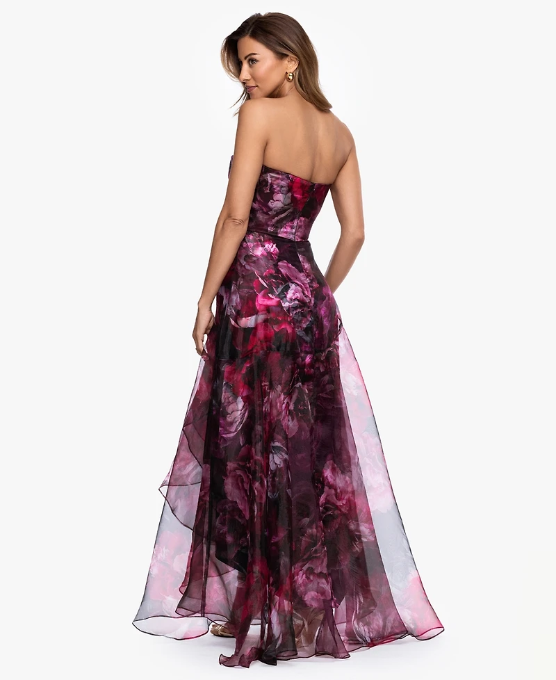 Betsy & Adam Women's Strapless Floral Organza A-Line Gown